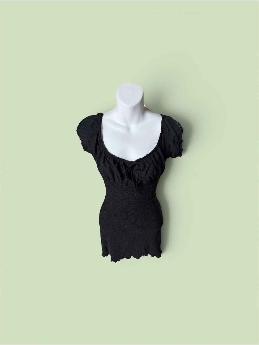 Smocked Black Puff Sleeve Top